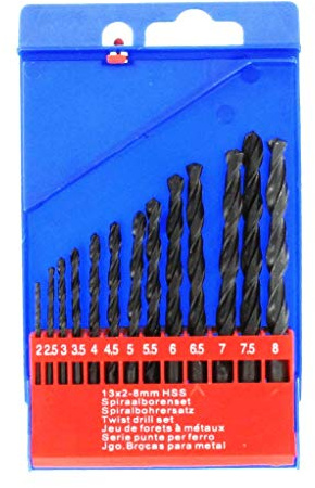 RIKAMA® Profi Spiralbohrersatz 13teilig | 2-8mm | High speed Stahl | geschwärzte Oberfläche | Rostfrei | gehärtet HRC 58-62 | Metallbohrer | Holzbohrer | Balkenbohrer | Steinbohrer | Universalbohrer