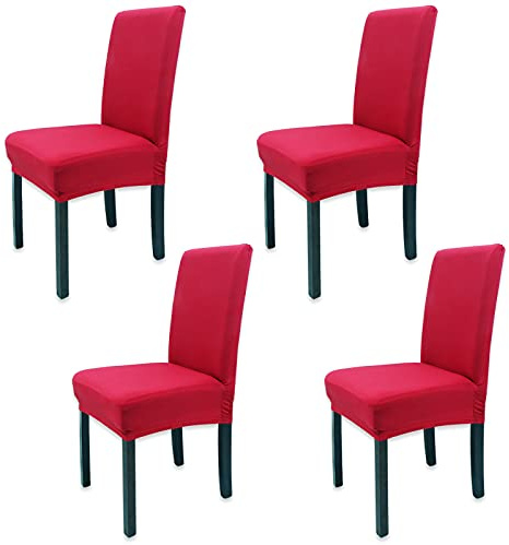 Leeyunbee 4 Stück Stretch Stuhlhussen, Dehnbare Stuhlbezug Rot | Abnehmbarer, Waschbarer, Polyester-Elasthan, Elastische Beschützer Stuhlüberzüge, für Esszimmer Hochzeit Partys Bankett Deko