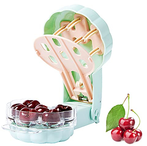 Eidoct Cherry Pitter, 6 Cherries Seed Remover, Portable Cherry Core Remover, Kitchen Gadget for Removing 6 Cherries at Once(Light Green)