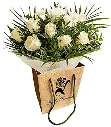 Pure Delight White Roses Bouquet – Fresh Cut Flowers for Autumn, Birthdays, Anniversaries, Bridal, Get Well, Thank You, Sympathy, Celebrate Occasions – Seasonal Floral Arrangement