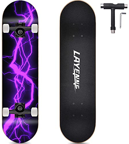 LAYENNE Skateboard, 31 * 8 Zoll Komplettes Skateboard, 7 Schichten Ahorn Skateboard Deck, ABEC-11 Halterung, Geeignet für Erwachsene, Anfänger, Jungen, Mädchen, Jugendliche und Kinder-Purple