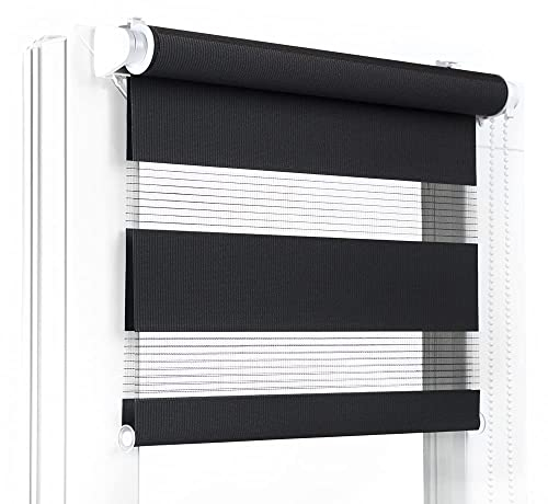 Fenster DEKOR - Rollos für Fenster Schwarz - Klemmfix Rollo ohne Bohren B45 x H150 cm - Doppelrollo mit Einer Breiten Auswahl an Größen und Farben - Blickdichte Rollos, einfach zu montieren