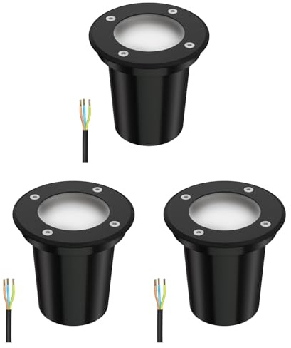 ledscom.de 3x markinbyggnadslampa BOLI för utomhusbruk, IP67, svart, frostad, rund, 108mm Ø inkl. LED-lampa 450lm varmvit