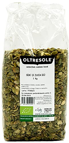 Oltresole, Semi di Zucca Decorticati Biologici 1 Kg, Semi Oleosi Bio Crudi, Non Tostati e Non Salati, Ideali come Snack o per Insalate, Confezione Ideale per Famiglie
