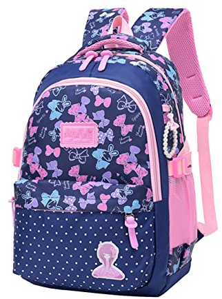 Amythe Sac à Dos pour Filles, Cartable Fille Primaire, Sac D'école Décontracté léger Imperméable Joli Nœud Imprimé Sac à Dos de Voyage pour Enfants âgées de 8 9 10 11 12 ans