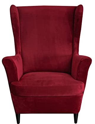 Lukery Ohrensessel Bezug Samt, Ohrensessel Überzug 2 Teilig Stretch Ohrensessel Überwurf mit Armlehnen Husse für Ohrensessel Sesselbezug Elastisch Waschbarer Sesselschoner (One Size,Weinrot)