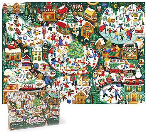 1000 Teile Puzzle für Erwachsene – Weihnachten illustriertes Thema – Weihnachten Puzzle für Erwachsene und Kinder – Familienspaß Weihnachtspuzzle – 100% recyceltes Puzzle von bopster