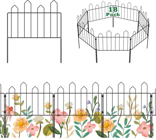 Dekorativer Gartenzaun, 18 Stück, insgesamt 7,6 m (L) x 50,8 cm (H), kein Graben, rostfreier Draht, Gartenzaun-Bordüre, Hundezäune für den Hof, auch geeignet für Landschaft, Hof, Garten, Hof,