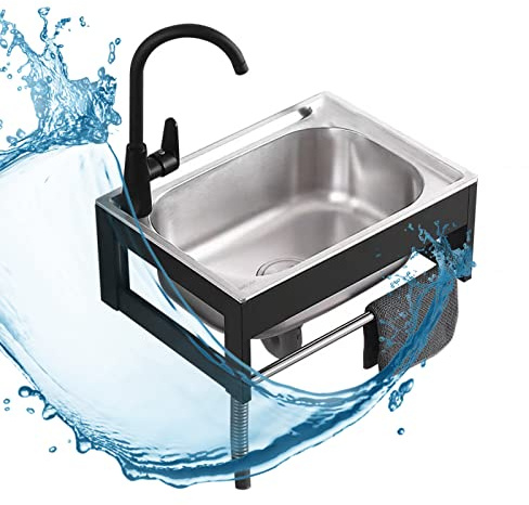 BAYTE Lavello in Acciaio Inox con Rubinetto Lavatoio da Esterno Liscio Durevole Antiruggine Molto Robusto Lavello in Acciaio Inox con Rubinetto per Garage Ristorante Lavanderia. (Size : 48x35x21cm)