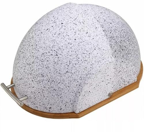 Luckyberg Brotkästen mit Deckel,Brotaufbewahrungsbox, Schneidebrett, Geräumiger Brotkasten aus Metall, Brot und Kekse Lange Aufbewahren und Frisch, 26,5x37x20 cm (Weiß Marmor)
