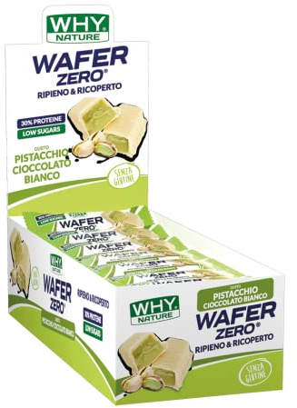 WHY NATURE WAFER ZERO - Cialda di Wafer con Ripieno Proteico - Snack Proteici Senza Glutine - Box da 24 Pezzi - 35 gr (Pistacchio e Cioccolato Bianco)