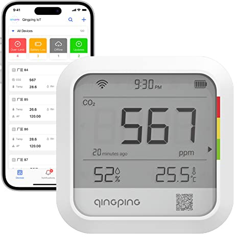 Qingping CO2 Melder Thermometer Hygrometer, Fernüberwachung über Qingping IoT, CO2 Messgerät Temperatur und Luftfeuchtigkeitsmonitor für verschiedene Szenarien, schnelle Alarmbenachrichtigung
