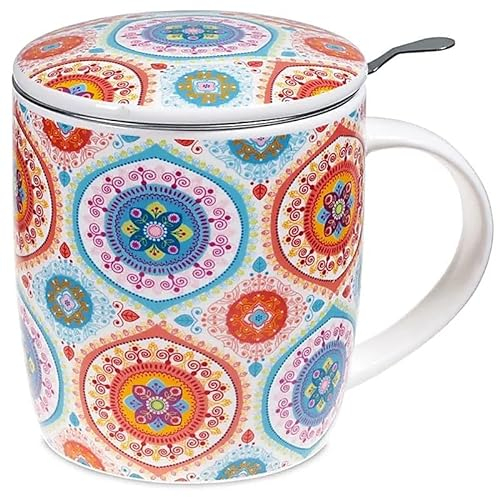 Taza de té Mandala azul Mug Porcelana Fine Infusor Inox Cup 400 ml