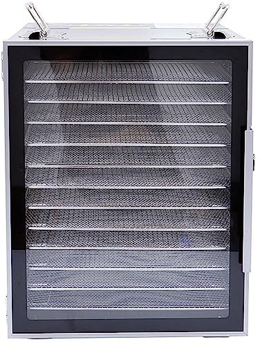 Disidratatore alimentare, essiccatore frutta a 12 piani, timer touch screen 24 ore, finestra visualizzazione completamente trasparente, asciugatura tridimensionale 360°, per verdure carni peperoncino