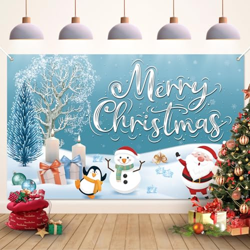 Koliphy Decoracion Navideña, Pancarta Decorativa de Merry Christmas para uso Interior y Exterior, Pancarta Decorativa para Fiesta de Navidad, 180 x 110 cm (Hombre de Nieve)