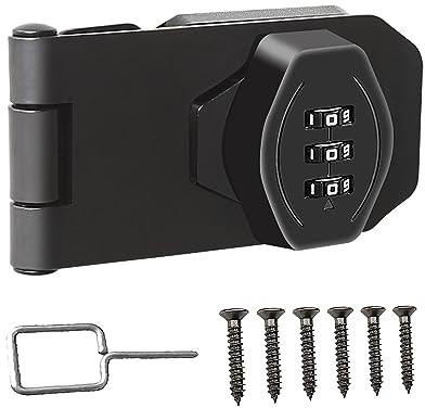 Keyless Hasp Latch Lock,Cyrmiug 3-Digit Combination Lock Twist Knob Cabinet Combination Lock,Door Security Slide Latch Lock for Small Doors,Cabinets,Barn Door,Bathroom,Outdoor (3 Inch,Black)