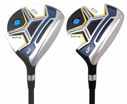 Senior Mens Rife Golf 812s New Straight FACE #3 +#5 Fairway Metal Wood Clubs Set Right Handed Senior Flex with Mens Senior Size Black Pro Velvet Grips Fairway Wood Set + Headcovers