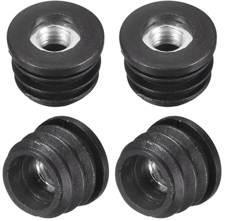 QUARKZMAN 4 Stück Kunststoff-Gewindeeinsätze mit M8-Gewinde, für 30mm/1,18 Außendurchmesser Rundrohr, verstellbare runde Schwarze Kunststoffstopfen, Stuhlbeinkappen, Möbelbein-Stecker