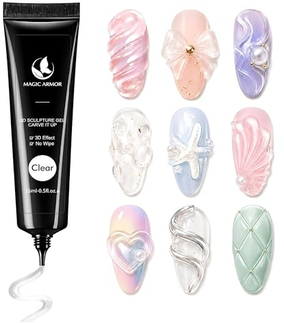 MAGIC ARMOR 3D skulptur nagelgel – 15 g, uppbyggnadsgel klar multifunktionell strass-lim för 3D nagelkonst nagelsnideri 3D nagelskulptering gel gör-det-själv nageldesign skulptering nagelmodellering