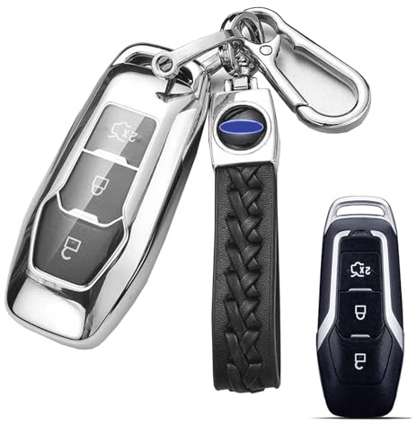 HooRLZ Ford Schlüsselhülle, Silikon Schlüssel Cover für Ford Mondeo Ka Kuga Fiesta Focus Galaxy Edge Explorer Escort Everest Schlüsselhülle, 3-Tasten Autoschlüssel Hülle Ford Mondeo - Silber