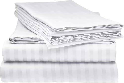 Kinfolk Textille Satin Stripe 400 Thread Count Duvet Cover 100% Egyptian Cotton Bedding Hotel 400TC set with pillowcases (White, King)
