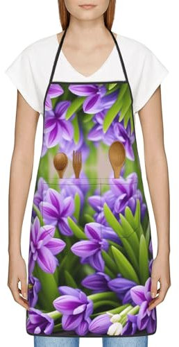 KDUBNJDS Schürze, Muttertagsgeschenk für Frauen, Latzschürze mit wasserfester, weicher Polyesterschürze, Geschenke für Küche, Garten, Kochen, Hyazinthen-Violett, One size