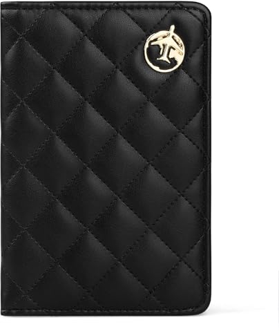 Lychii Reisepasshülle, Gesteppte PU Leder Reisepass Schutzhüllen mit RFID-Blockierung, Reise Dokumenten Organizer für Frauen Männer - Schwarz