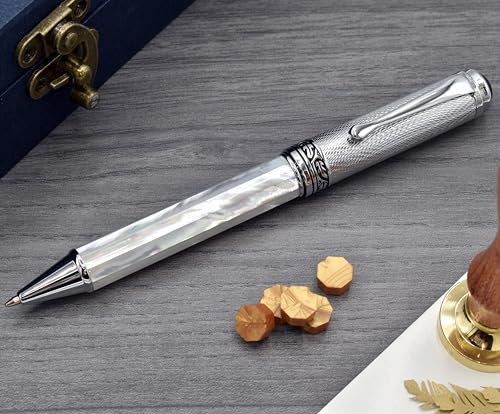 Xezo MAESTRO Twist-Action Executive Kugelschreiber Medium Point Gift of Writing Serie Weißes Perlmutt Guilloche Gravur Serialisiert Einzigartig