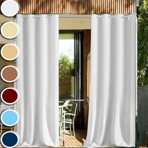 HUAXIQUE Vorhang Outdoor Weiß Wetterfest 1 Stück Auf Maß Extra Breit Outdoor Deko Winddicht Vorhänge Wetterfest für die terrasse Balkon Outdoor Garten Patio Pool 150x210cm