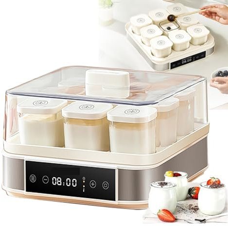 HEGGMKK Yogurtera Digital Automática, con 9 Vasos De Vidrio, Función Táctil Inteligente, Temperatura Y Tiempo Ajustables, Una Máquina para Múltiples Usos, para Yogur Y Queso,A