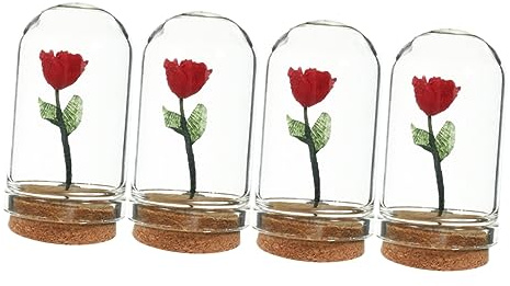 PRETYZOOM Miniature Flower Ornament Set 4pcs Mini in Glass Domes for Miniature Garden Dollhouse Decor