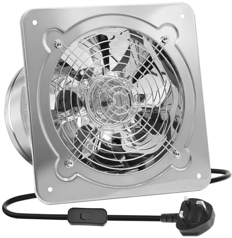 FinityPro Ventola di scarico in metallo da 200 mm per cucina, 500 CFM, in acciaio inox, con interruttore e ammortizzatore, montaggio a parete, estrattore di fumi a innesto per officina, garage e