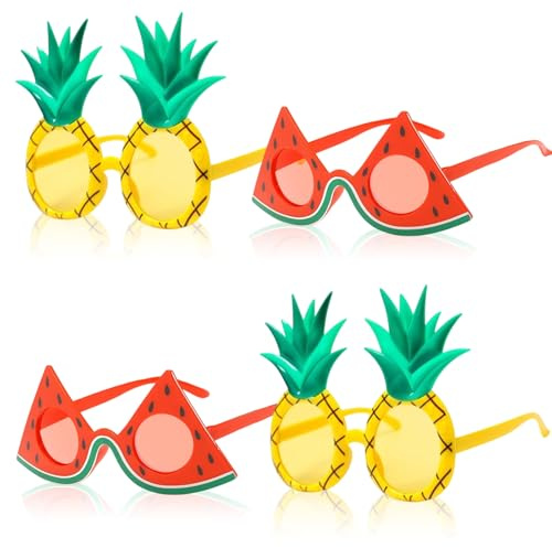SAIIURV 4 Stück Sonnenbrille Ananas Wassermelone Hawaii lustige Sommerbrille Strand Themen Requisiten Neuheit Rahmen Brille Geburtstag Party Dekorationen Karneval Festival Zubehör (4