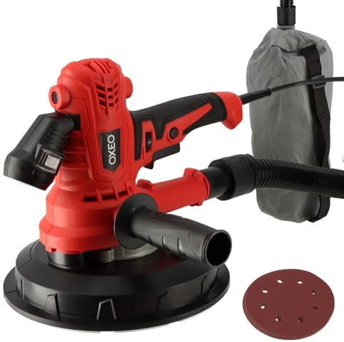 Ponceuse circulaire murale 900W - Mur et Plafond - 6 disques abrasifs 180mm - 5 vitesses - Eclairage LED - Sac de poussières