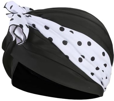 Bonnet de Bain Tissu pour Femme Bonnet de Natation Élastique en Polyester Turban de Bain avec Décoration de Nœud de Papillon Chapeau de Natation pour Salon Sauna Plage Piscine