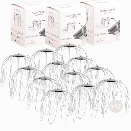 CULTIVEA® Set med 3 x 4 st takrännor av galvaniserat stål (Ø 80–100 mm) – 2 x 4 stycken – bladfilter, anti-kork, hållbart och lätt att installera