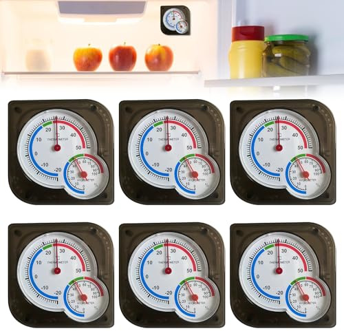 GOEDCH 6 Stücke Analoges Thermo-Hygrometer: 7.5×7.5 cmThermometer Hygrometer 2 in 1, Innen Außen Analog Monitor Temperatur, Zifferblatt Typ Temperatur Feuchtigkeitsmesser für Häuser（Schwarz）