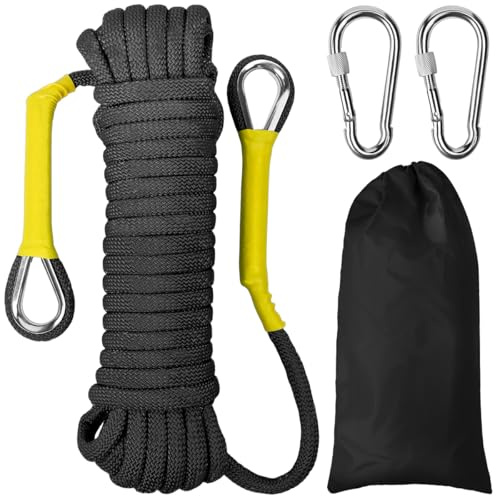 EMAGEREN Outdoor-Seil 8mm Geflecht Nylon Seil 10m Wandern Seil mit 2 Stahlhaken für Wandern Baumfällung Outdoor Sport Camping Garten im Freien Schwarz