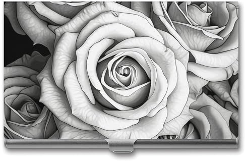 Visitenkartenetui Slim Portable Metall Visitenkartenetui Schwarz Weiß Rose Pocket Namenskartenhalter Brieftasche für Männer Frauen Büro Reisen