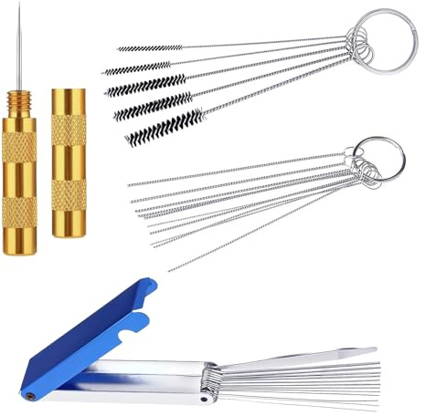 Düsenreiniger Vergaserreiniger Motorrad,Düsenreinigungsnadeln,Motorrad Reiniger,Vergaser Reinigungsset,13 Reinigungsset + 10 Reinigungsnadeln + 5 Nylon-Bürsten +1 Scharfer Dorn