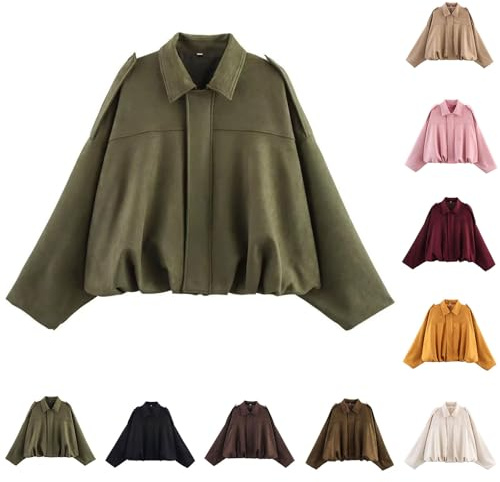CSKJ Wildlederjacke Damen Kurze Leder Jacket Oversized Bomberjacke aus weichem Kunstwildleder mit Fleece-Futter Mode Bikerjacke Streetwear Winterjacke für Herbst Übergangszeit