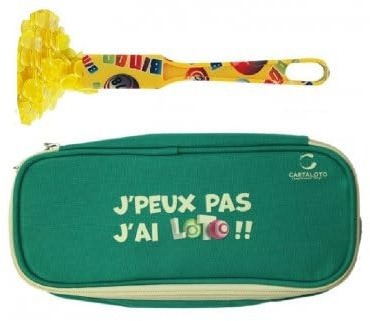 cavernedesjouets Kit Loto Complet 3 en 1 : 100 pions magnetiques + Baton ramasse jetons Jaune + Trousse Rangement Verte - Set Accessoires Jeu Bingo et 1 Carte