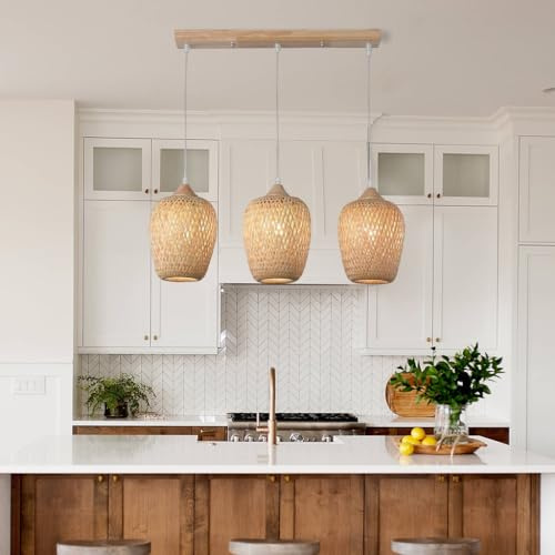NOCHX Lampadario da Soffitto Retro E27 Naturale bambù Sospensione Luce Vintage Tessuto Lampadario 120cm Altezza Regolabile Luci A Sospensione Illuminazione Ristorante Sala da tè caffè