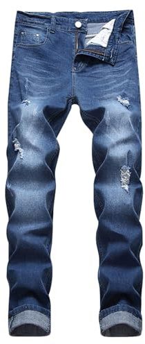 Herrjeans rippade jeans slim fit herr normal passform jeans stretch denimbyxor smala slitna byxor mode slitna byxor komfort flex midja byxor basic tonåring byxor för daglig användning, BLÅ, 3XL