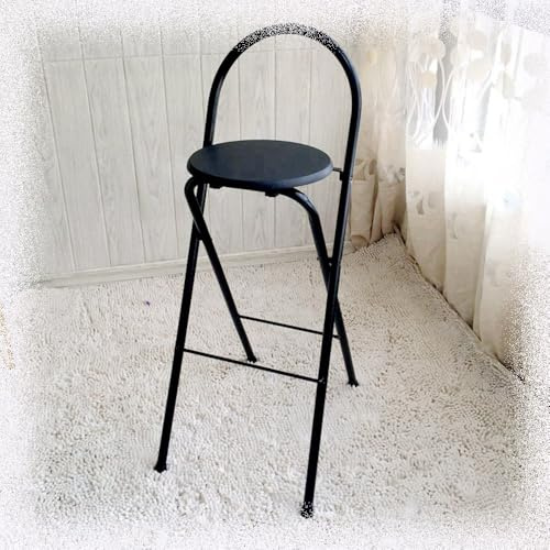QTWLG Sedia Pieghevole Per La Casa Sgabello Pieghevole 60cm 65cm 70cm 75cm Sgabello Da Campeggio Portatile Con Schienale E Poggiapiedi Sgabelli Da Bar Pieghevoli(Black,60cm)