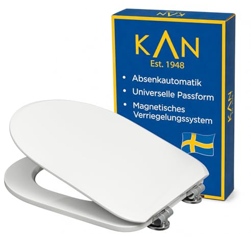 KAN Toilettendeckel mit Absenkautomatik - Lund - D Form Klobrille aus Holz mit Universeller Passform - Befestigung von oben mit Magnetischem Verriegelungssystem - Flacher Klodeckel mit Absenkautomatik