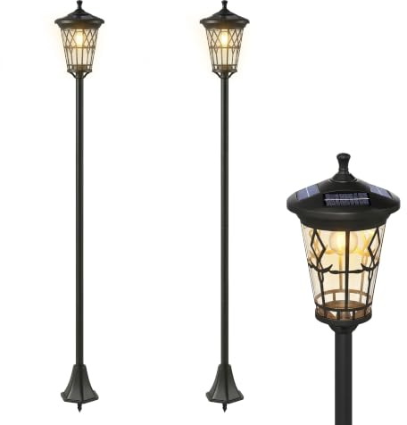 Outsunny Lampadaires Solaires Extérieurs Lot de 2 Réglables 1,86 m Noir | Lampes de Rue en Acier Inoxydable, 2 Modes de Luminosité, Étanche, pour Jardin, Patio, Allée