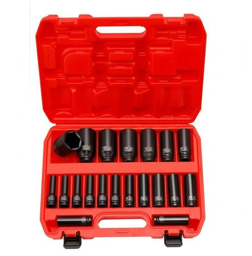 KiBcsLic 20 Pieces Dados Impacto 1/2 Pulgada Interior Moldeado Llaves Tubo Profundo Ranura Fija Equipo Manual, Juego De 20 Piezas De Vasos De Impacto Hexagonales 8-32 Mm