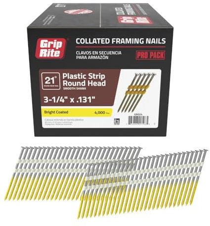 Grip-Rite GR024 Round Head 3-1/4-Inch-by-.131-Inch-by-21-Degree Plastic Collated Vinyl Coated Framing Nail (4,000 per Box)