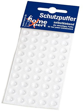 Home Xpert 50er Pack Schutzpuffer, Anschlagpuffer, Möbelpuffer, Anschlagdämpfer, Elastikpuffer, flach, transparent, selbstklebend, Ø 10 mm, Höhe 3,2 m